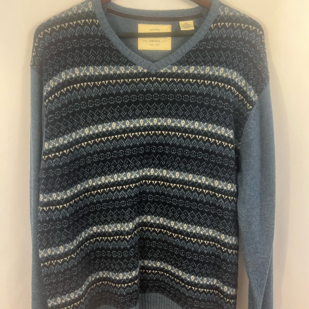 Weatherproof Vintage Sweater Mens XL Tight Knit Fair Isle V-Neck Wool